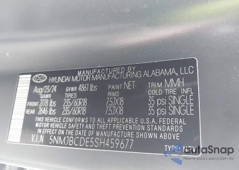 2025 Hyundai Tucson Sel from USA, damaged, VIN 5NMJBCDE5SH459677